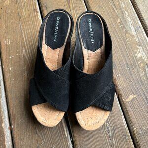 EUC Donald Pliner Black CrissCross Dakota Cork Wedges in Women's 9
